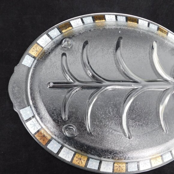 Inland Glass 14.5" Oval Atomic Sunburst Meat Serving Tray with Juice Well MCM - Picture 7 of 10